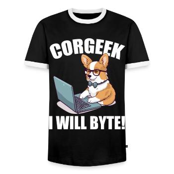 Corgi with glasses I Will Byte computer geek Corgeek - Men's Ringer Shirt - black/white - Front - AI Model Female 172 light (172cm) & AI Model Male 178 light (178cm)