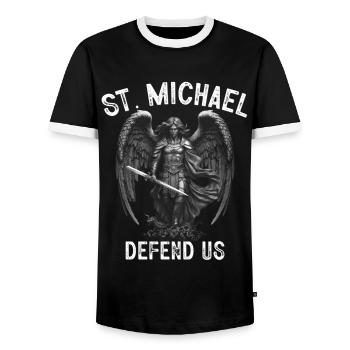 Archangel Saint Michael Protect Us Defend Us - Männer Kontrast-T-Shirt - Schwarz/Weiß - Vorne - AI Model Female 172 light (172cm) & AI Model Male 178 light (178cm)