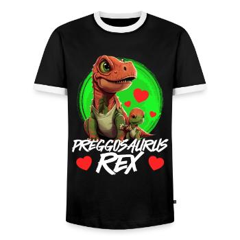Pregnant Preggosaurus expectant mothers Mamasaurus - Men's Ringer Shirt - black/white - Front - AI Model Female 172 light (172cm) & AI Model Male 178 light (178cm)