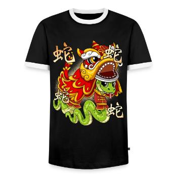 Year of the Serpent Lunar New Year Chinese - Men's Ringer Shirt - black/white - Front - AI Model Female 172 light (172cm) & AI Model Male 178 light (178cm)