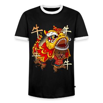 Year of the Ox Lunar New Year Chinese - Men's Ringer Shirt - black/white - Front - AI Model Female 172 light (172cm) & AI Model Male 178 light (178cm)