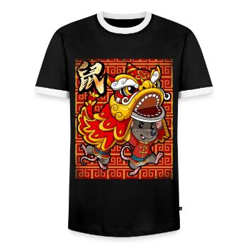 Year of the Rat Lunar New Year Chinese - Men's Ringer Shirt - black/white - Front - AI Model Female 172 light (172cm) & AI Model Male 178 light (178cm)