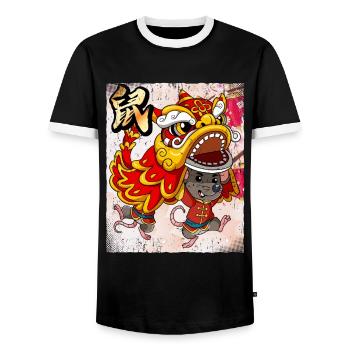 Year of the Rat Lunar New Year Chinese - Men's Ringer Shirt - black/white - Front - AI Model Female 172 light (172cm) & AI Model Male 178 light (178cm)