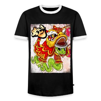 Year of the Serpent Lunar New Year Chinese - Men's Ringer Shirt - black/white - Front - AI Model Female 172 light (172cm) & AI Model Male 178 light (178cm)