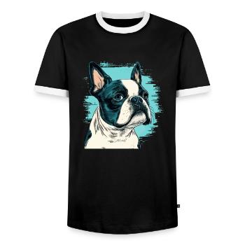 Boston terrier comic cartoon style - Männer Kontrast-T-Shirt - Schwarz/Weiß - Vorne - AI Model Female 172 light (172cm) & AI Model Male 178 light (178cm)