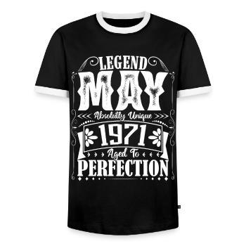 Mai 1971. Anniversaire mai 1971. Cadeau may 1971. - T-shirt contrasté Homme - noir/blanc - Devant - AI Model Female 172 light (172cm) & AI Model Male 178 light (178cm)
