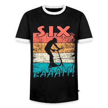 Scooter Stuntscooter 6. Geburtstag 6 - Männer Kontrast-T-Shirt - Schwarz/Weiß - Vorne - AI Model Female 172 light (172cm) & AI Model Male 178 light (178cm)