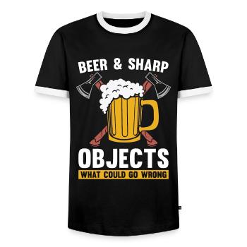 Axe Throwing Beer & Sharp Objects Hatchet Thrower - Männer Kontrast-T-Shirt - Schwarz/Weiß - Vorne - AI Model Female 172 light (172cm) & AI Model Male 178 light (178cm)