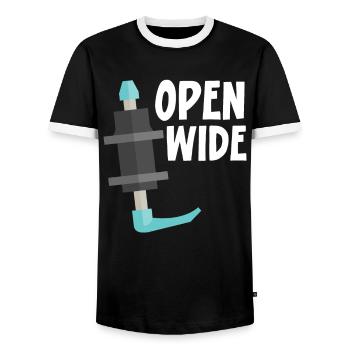 Open Wide Nurse Anesthesia Anesthesiologist - Men's Ringer Shirt - black/white - Front - AI Model Female 172 light (172cm) & AI Model Male 178 light (178cm)