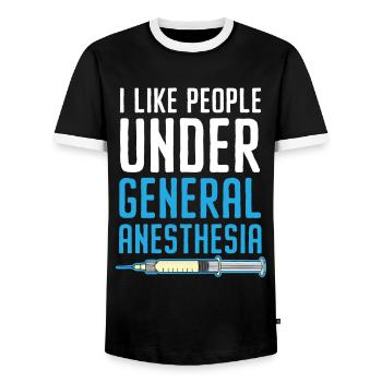 I love people under general anesthesia Anesthesiologist - Men's Ringer Shirt - black/white - Front - AI Model Female 172 light (172cm) & AI Model Male 178 light (178cm)