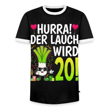 Hurra der Lauch wird 20 - Männer Kontrast-T-Shirt - Schwarz/Weiß - Vorne - AI Model Female 172 light (172cm) & AI Model Male 178 light (178cm)