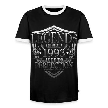 1993 | Vintage Legend since 1993 Birthday - Men's Ringer Shirt - black/white - Front - AI Model Female 172 light (172cm) & AI Model Male 178 light (178cm)