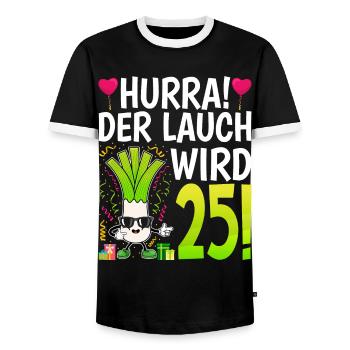 Hurra der Lauch wird 25 - Männer Kontrast-T-Shirt - Schwarz/Weiß - Vorne - AI Model Female 172 light (172cm) & AI Model Male 178 light (178cm)