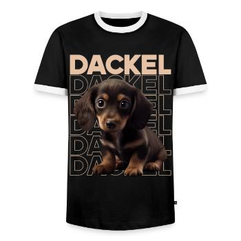 Rauhaardackel Dachshund Hund Hunde Welpe Dackel - Männer Kontrast-T-Shirt - Schwarz/Weiß - Vorne - AI Model Female 172 light (172cm) & AI Model Male 178 light (178cm)
