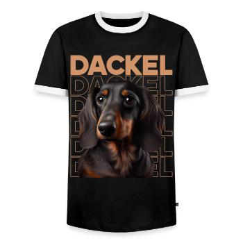 Rauhaardackel Dachshund Hund Hunde Welpe Dackel - Männer Kontrast-T-Shirt - Schwarz/Weiß - Vorne - AI Model Female 172 light (172cm) & AI Model Male 178 light (178cm)