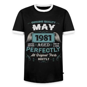 Mai 1981 Vintage Geburtstag Geschenk - Männer Kontrast-T-Shirt - Schwarz/Weiß - Vorne - AI Model Female 172 light (172cm) & AI Model Male 178 light (178cm)