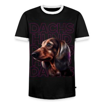 Rauhaardackel Dachshund Hund Hunde Welpe Dackel - Männer Kontrast-T-Shirt - Schwarz/Weiß - Vorne - AI Model Female 172 light (172cm) & AI Model Male 178 light (178cm)