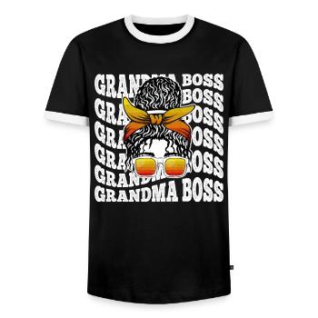 Grand-mère et patronne Grand-mère Boss Fête des mères Mères - T-shirt contrasté Homme - noir/blanc - Devant - AI Model Female 172 light (172cm) & AI Model Male 178 light (178cm)
