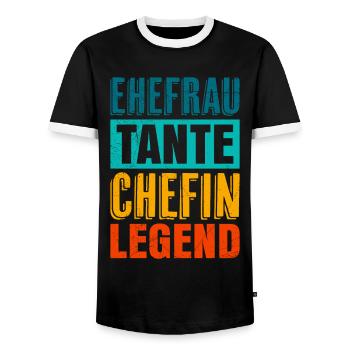 Tante Ehefrau Chefin Legende Auntie Boss Tanten - Männer Kontrast-T-Shirt - Schwarz/Weiß - Vorne - AI Model Female 172 light (172cm) & AI Model Male 178 light (178cm)