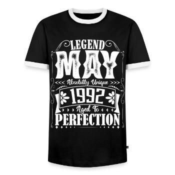 May 1992. Anniversary May 1992. Gift May 1992. - Men's Ringer Shirt - black/white - Front - AI Model Female 172 light (172cm) & AI Model Male 178 light (178cm)