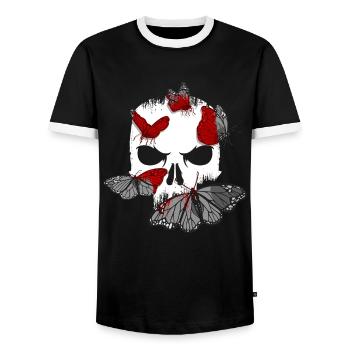 Skull Black Butterflies - Goth Gothic - T-shirt contrasté Homme - noir/blanc - Devant - AI Model Female 172 light (172cm) & AI Model Male 178 light (178cm)