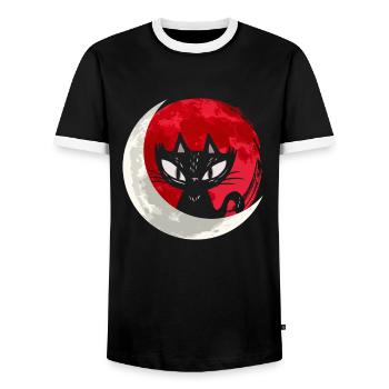 Chat noir avec croissant de lune - gothique gothique - T-shirt contrasté Homme - noir/blanc - Devant - AI Model Female 172 light (172cm) & AI Model Male 178 light (178cm)