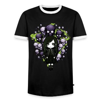 Goth Girl hält Totenkopf-Ballons - Gothic - Männer Kontrast-T-Shirt - Schwarz/Weiß - Vorne - AI Model Female 172 light (172cm) & AI Model Male 178 light (178cm)