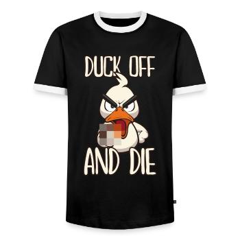 Duck Off Drôle de canard avec un majeur - T-shirt contrasté Homme - noir/blanc - Devant - AI Model Female 172 light (172cm) & AI Model Male 178 light (178cm)