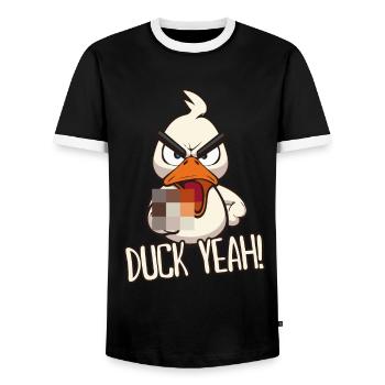 Canard oui ! Drôle de canard avec un doigt d’honneur - T-shirt contrasté Homme - noir/blanc - Devant - AI Model Female 172 light (172cm) & AI Model Male 178 light (178cm)