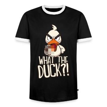 Ce que dit le canard Drôle de canard avec un doigt d’honneur - T-shirt contrasté Homme - noir/blanc - Devant - AI Model Female 172 light (172cm) & AI Model Male 178 light (178cm)