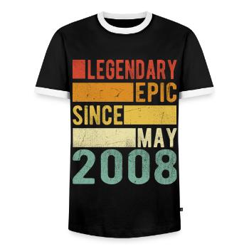 Birthday May 2008 Legendary epic - Men's Ringer Shirt - black/white - Front - AI Model Female 172 light (172cm) & AI Model Male 178 light (178cm)
