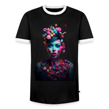 Candycore Aesthetic für Naschkatze - Männer Kontrast-T-Shirt - Schwarz/Weiß - Vorne - AI Model Female 172 light (172cm) & AI Model Male 178 light (178cm)