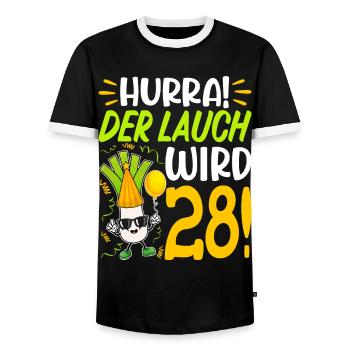 Hurra der Lauch wird 28 Geburtstag - Männer Kontrast-T-Shirt - Schwarz/Weiß - Vorne - AI Model Female 172 light (172cm) & AI Model Male 178 light (178cm)