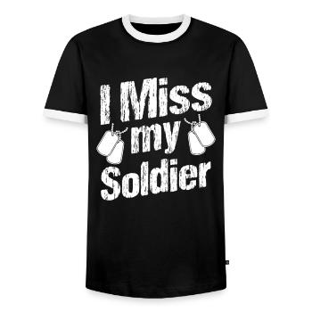 Soldier I Miss My Soldier Military Army Veteran - Men's Ringer Shirt - black/white - Front - AI Model Female 172 light (172cm) & AI Model Male 178 light (178cm)