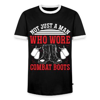 Soldier Not Just Combat Boots Military Army Veteran - Men's Ringer Shirt - black/white - Front - AI Model Female 172 light (172cm) & AI Model Male 178 light (178cm)