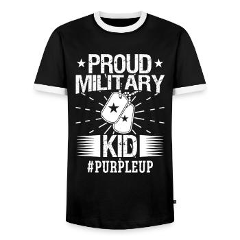 Soldier Proud Military Kid #purpleup Military Army - Men's Ringer Shirt - black/white - Front - AI Model Female 172 light (172cm) & AI Model Male 178 light (178cm)