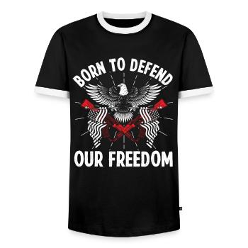 Soldier Born Defend Freedom Military Army Veteran - Men's Ringer Shirt - black/white - Front - AI Model Female 172 light (172cm) & AI Model Male 178 light (178cm)
