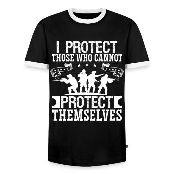 Soldier Protect Those Who Cannot Military Army - Men's Ringer Shirt - black/white - Front - AI Model Female 172 light (172cm) & AI Model Male 178 light (178cm)