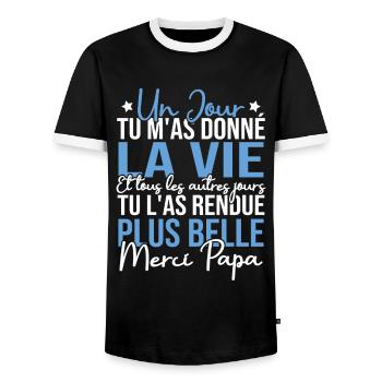 Un jour tu m'as donné la vie, Merci papa - T-shirt contrasté Homme - noir/blanc - Devant - AI Model Female 172 light (172cm) & AI Model Male 178 light (178cm)