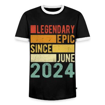 Anniversaire juin 2024 Épopée légendaire - T-shirt contrasté Homme - noir/blanc - Devant - AI Model Female 172 light (172cm) & AI Model Male 178 light (178cm)