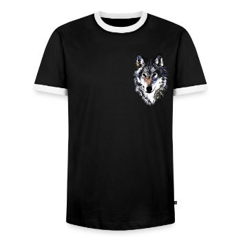Tête de loup motif d’animal sauvage imprimé avec loup - T-shirt contrasté Homme - noir/blanc - Devant - AI Model Female 172 light (172cm) & AI Model Male 178 light (178cm)