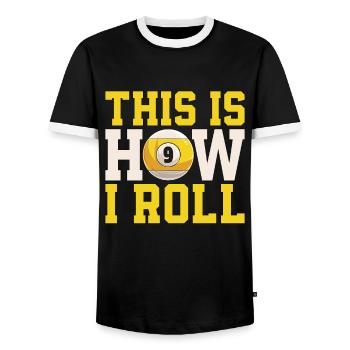 Cue Sports C’est comme ça que je roule billard Billard Joueur - T-shirt contrasté Homme - noir/blanc - Devant - AI Model Female 172 light (172cm) & AI Model Male 178 light (178cm)