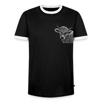 Cow Farm Motif Print - Men's Ringer Shirt - black/white - Front - AI Model Female 172 light (172cm) & AI Model Male 178 light (178cm)
