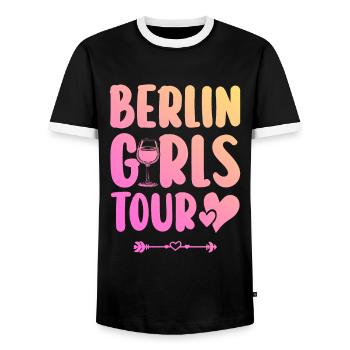 Berlin Party Team - Men's Ringer Shirt - black/white - Front - AI Model Female 172 light (172cm) & AI Model Male 178 light (178cm)
