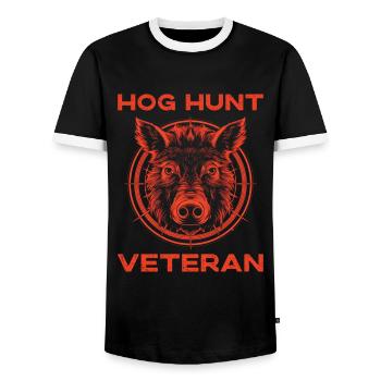 Hog Hunt Veteran Boar Hunting - Men's Ringer Shirt - black/white - Front - AI Model Female 172 light (172cm) & AI Model Male 178 light (178cm)