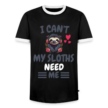 Animal Lovers Zoo Animal Funny Gift Sloth - Men's Ringer Shirt - black/white - Front - AI Model Female 172 light (172cm) & AI Model Male 178 light (178cm)