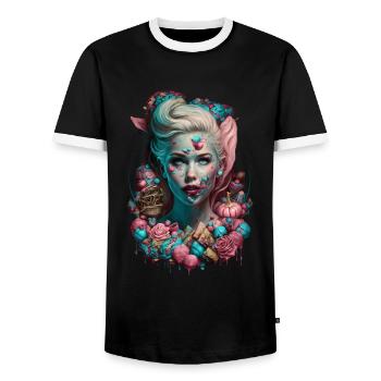 Candycore Aesthetic für Naschkatze - Männer Kontrast-T-Shirt - Schwarz/Weiß - Vorne - AI Model Female 172 light (172cm) & AI Model Male 178 light (178cm)