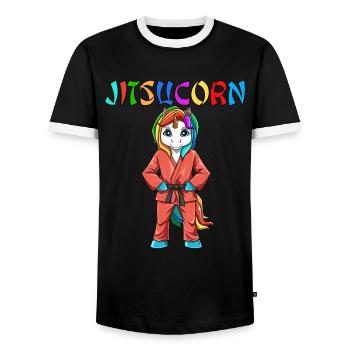 Jitsucorn Einhorn Judo Kampfsportart - Männer Kontrast-T-Shirt - Schwarz/Weiß - Vorne - AI Model Female 172 light (172cm) & AI Model Male 178 light (178cm)
