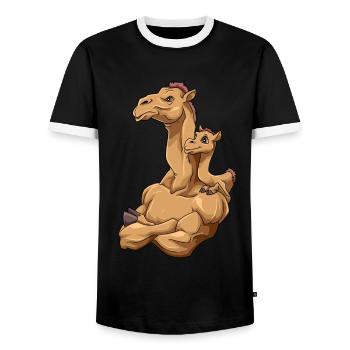 Starkes Kamel mit Kamel Kind für einen Kamel - Männer Kontrast-T-Shirt - Schwarz/Weiß - Vorne - AI Model Female 172 light (172cm) & AI Model Male 178 light (178cm)