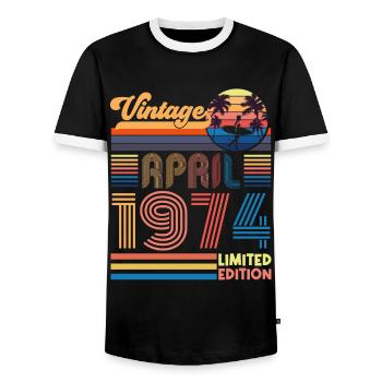 birthday April 1974 April. April 1974 Gift. - Men's Ringer Shirt - black/white - Front - AI Model Female 172 light (172cm) & AI Model Male 178 light (178cm)
